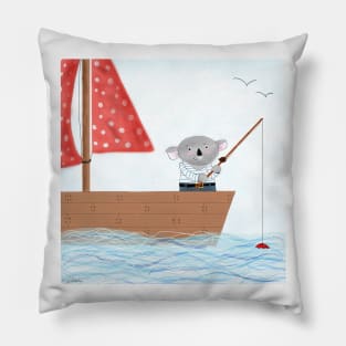 Koala fishing on a boat Pillow