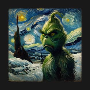 Whimsical Night: Mischievous Green Character - Starry Night Inspired Holiday Art T-Shirt