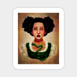 Gothic Witch Girl With Natural Hair and Emerald Green Snake Manga Style Digital Art Lilith Magnet