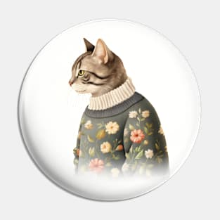 Floral Feline Chic Cat Pin