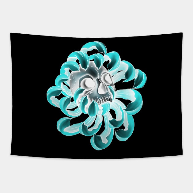 Human Scull in blue Flower Tapestry by Print Art Station