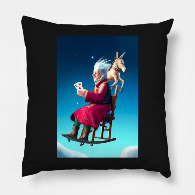 Old Woman Playing Cards on Her Way to Heaven Pillow by JohnCorney