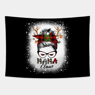 Mama Claus Reindeer Messy Bun Christmas Bleached Tapestry