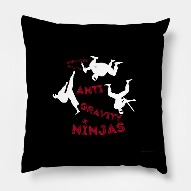 Anti Gravity Ninjas (White/Red Over Black) By Abby Anime(c) Pillow by Abby Anime