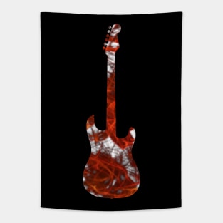 Red Flame Guitar Silhouette on White Tapestry