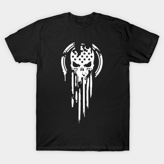 American Warrior Flag Skull Military T-Shirt