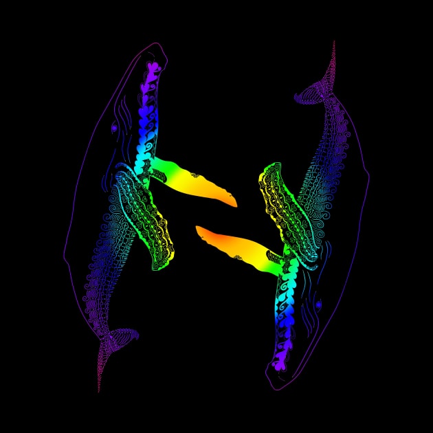CIRCLING WHALES RAINBOW by KARMADESIGNER T-SHIRT SHOP