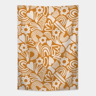 Tween spirit abstract flowers and rainbows in mustard yellow Tapestry