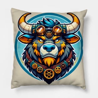 Steampunk Anthro Furry Bull Art Pillow