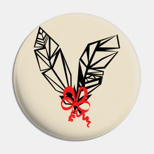 Two bird feathers and a red ribbon Pin