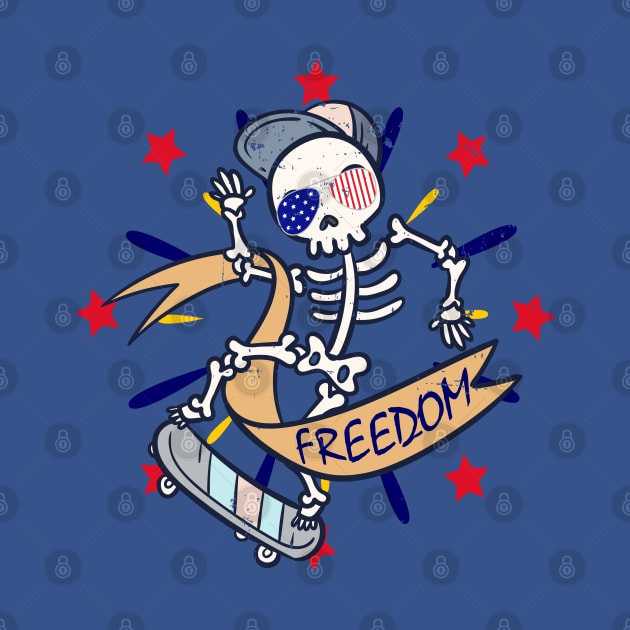 The Funny Skeleton Skateboard for Skateboarder Freedom Vibe by alcoshirts