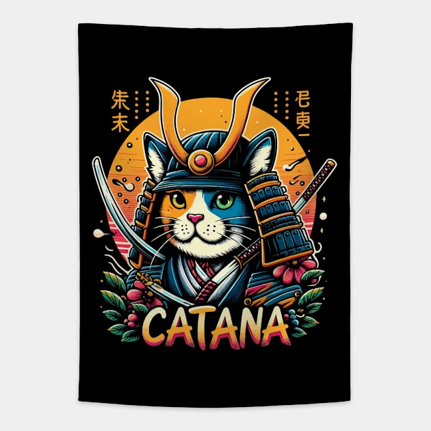 Retro Vintage Catana Samurai - 80s Aesthetic Tapestry by QuirkyInk