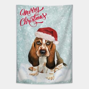 Basset Hound Merry Christmas Santa Dog Tapestry