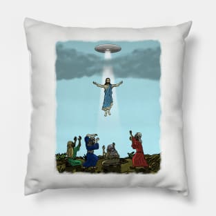 Jesus Rising Into UFO Pillow