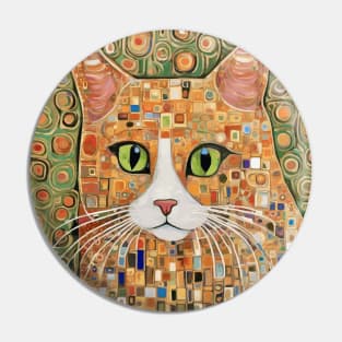 Klimt Tabby Cat with Green Eyes Pin