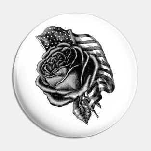 Rose with the United States Flag - Black & White Pin