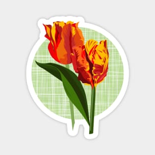 Red parrot tulips on linen texture Magnet