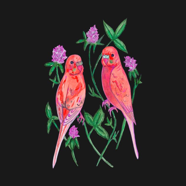 Red budgies by deadblackpony