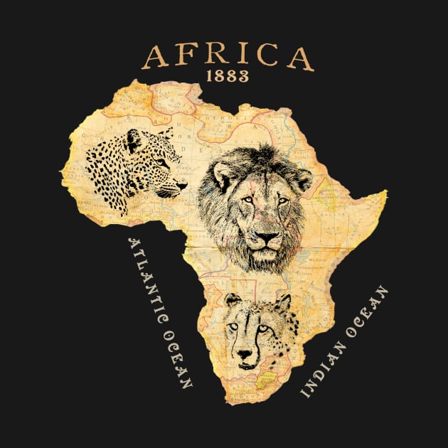 Vintage Africa Map with Big Cats by scotch