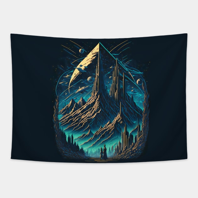 Otherworld Mountain Sci-Fi Space Scene Tapestry by entwithanaxe