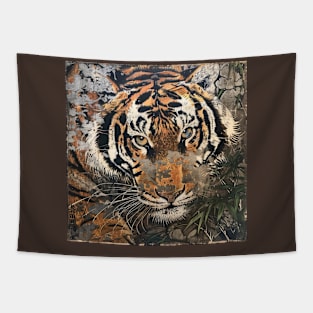 TIGER VINTAGE WOODBLOCK PRINT Tapestry