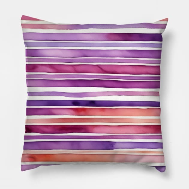 Horizontal Pink and Purple watercolor striped Pillow by craftydesigns