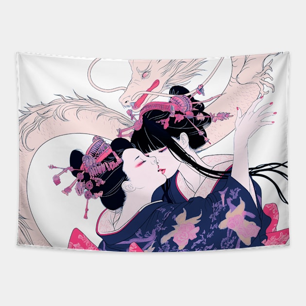 Geisha and Dragon 7010 Tapestry by ToddT