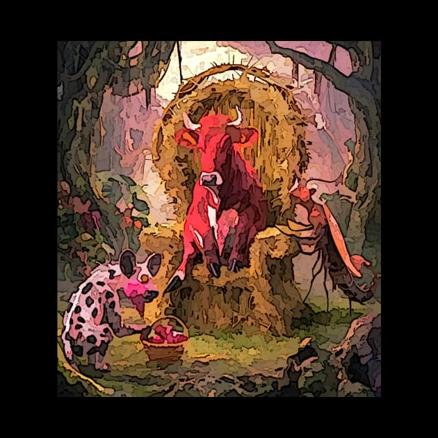 watercolor hyena priest brings apples for Red Heifer by Catbrat