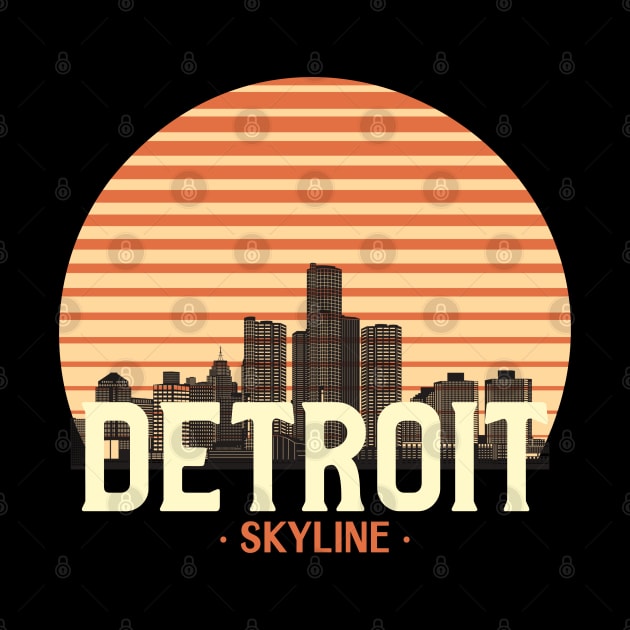 Detroit city skyline skyscraper vintage retro by thegoldenyears