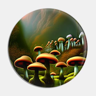 Beautiful Landscape Painting with mountains and big mushrooms, Mushrooms Pin