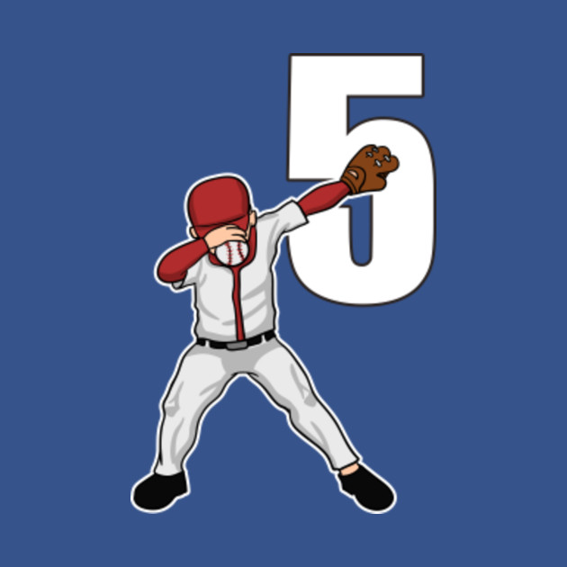 Discover Dabbing Baseball Player Catcher Pitcher Baseballer Number 5 Athlete Sports League Athletic Team - Baseball - T-Shirt