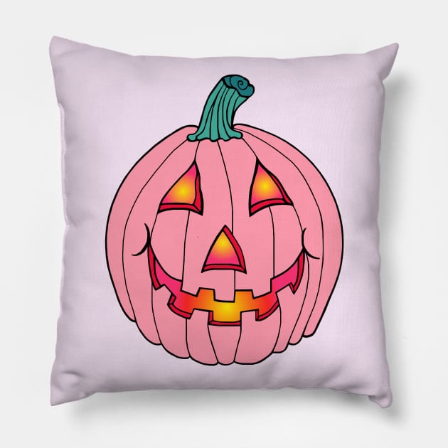 Pink Glowing Jack-O-Lantern Smiling Pumpkin Pillow by Art by Deborah Camp