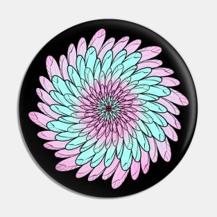 Turquoise Pink Colored Floral Spiral Mandala Line Art Pin