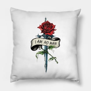 I am no man - Sword, Single Rose and Banner - White - Fantasy Pillow