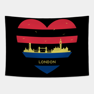 England Skyline cityscape Heart Love Birds Flying London Tapestry