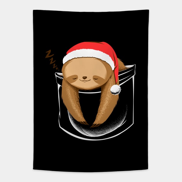 Sloth in a Pocket Xmas Black by Tobe Fonseca Tapestry by Tobe_Fonseca