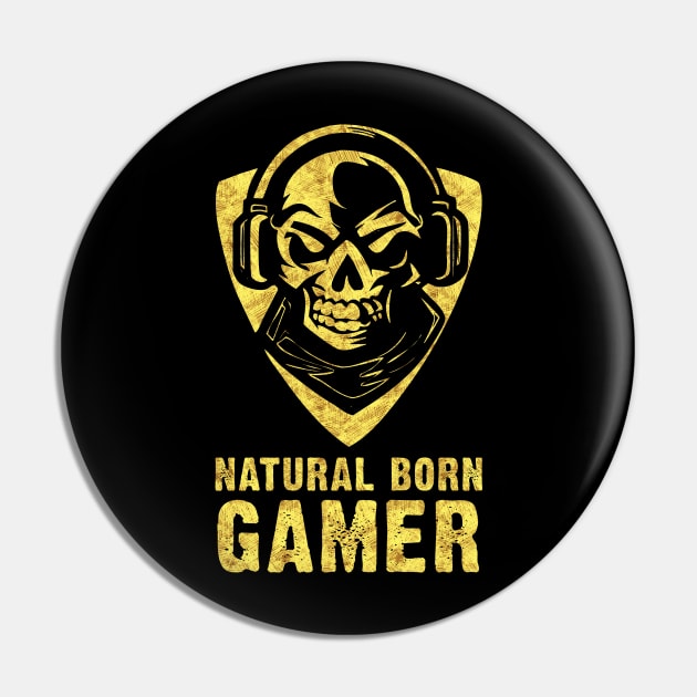 ✪ Natural Born GAMER ✪ Skull with Headphones Abstract Tattoo Style Pin by Naumovski