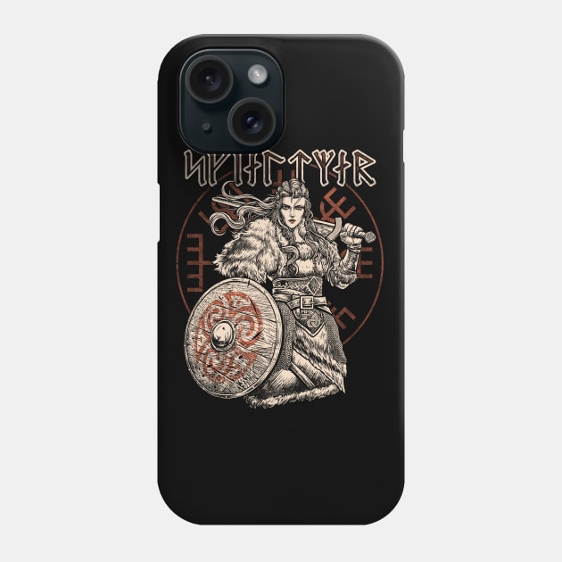 Viking Shieldmaiden Futhark Runes Norse Female Warrior Phone Case by Blue Pagan