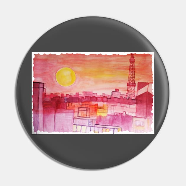 Pink Cityscape Pin by IGDecorArt