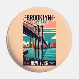 A Vintage Travel Art of the Brooklyn Bridge in New York - US Pin