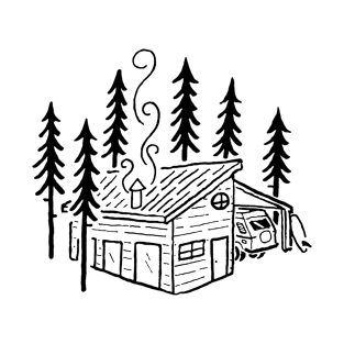 Cabin in the Woods with a Van & Surfboard T-Shirt