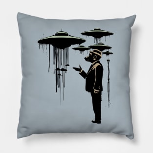 The Dogs in Black: Sci Fi UFO Surrealism Pillow