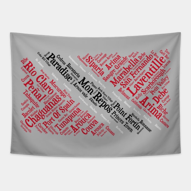 Trinidad and Tobago Flag with City Names Word Art Tapestry by Family Heritage Gifts