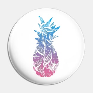 Blue and Pink Floral Pattern Pineapple Pin