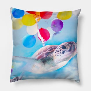 Cute Turtle Flying With Balloons Pillow