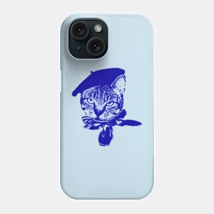 Ooo la la Cat with Beret, Blue on Blue Phone Case