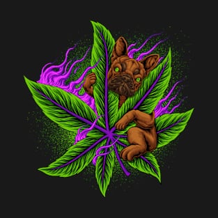 French Bulldog Weed Art Cannabis Frenchie Dog Weed Smoke T-Shirt