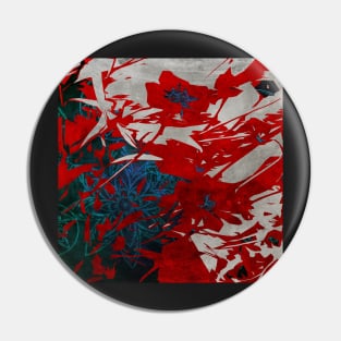 Red Blue and Gray Abstract Flower Collage Pin