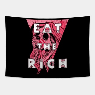 Eat the Rich Zombie Skull Pink and Red Tapestry