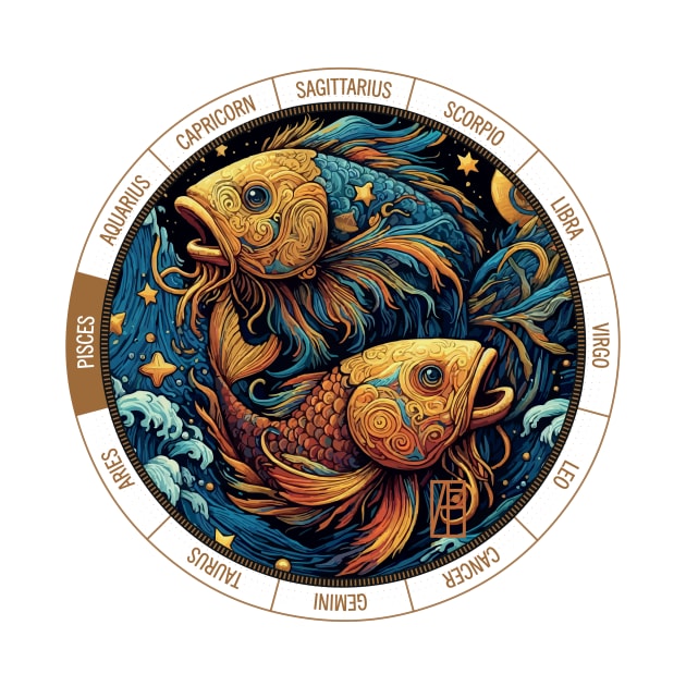 ZODIAC Pisces - Astrological PISCES - PISCES - ZODIAC sign - Van Gogh style - 1 by ArtProjectShop